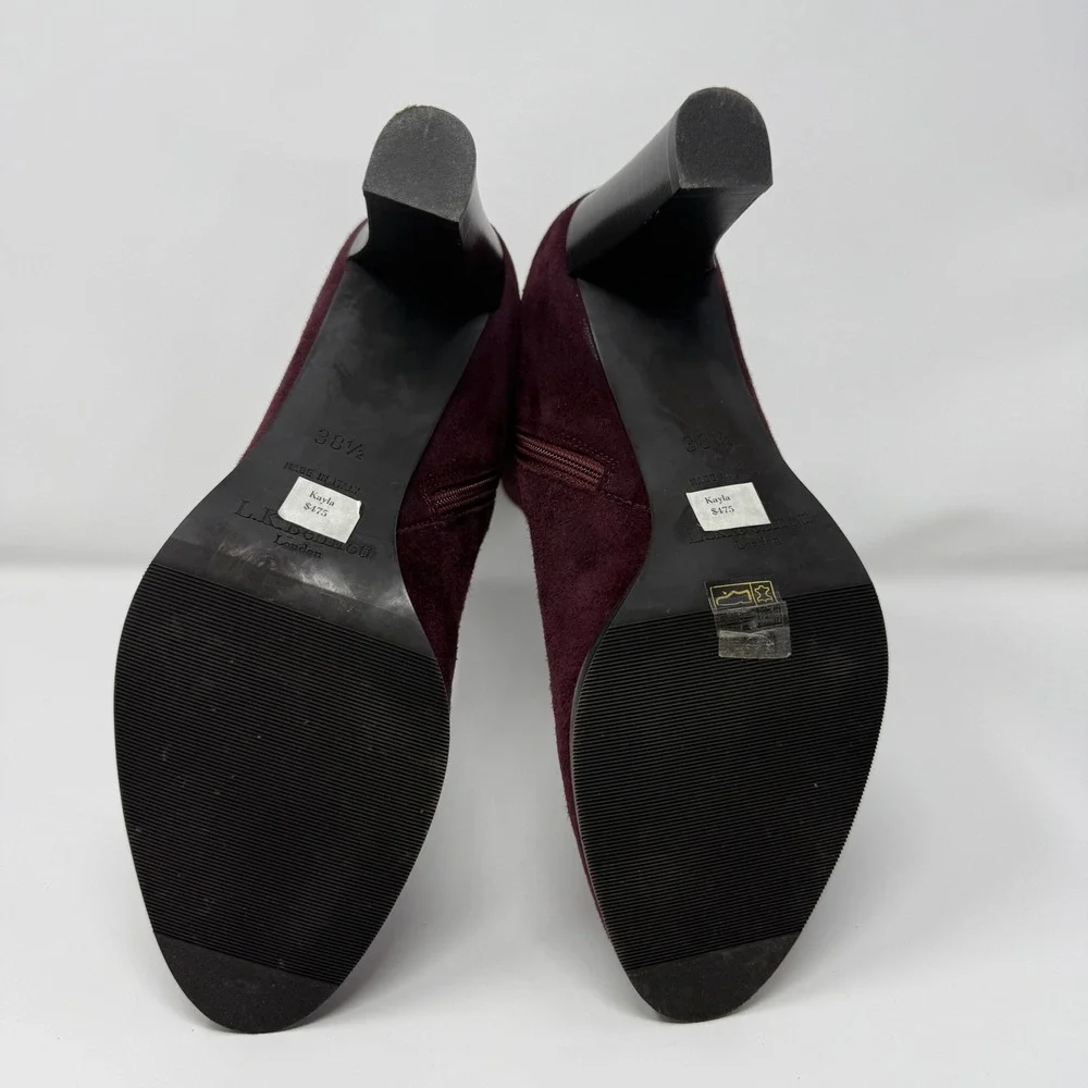 NWT LK Bennett Kayla Burgundy Suede Ankle Boots Made in Italy‎  Block Heel 38.5